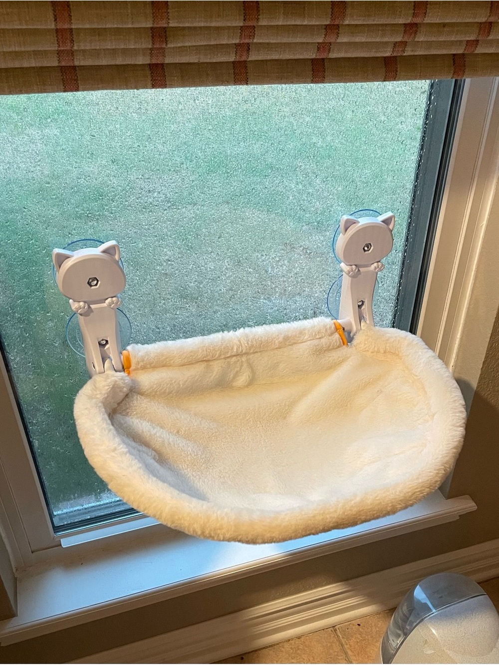 Window-Mounted Cream Furry Cat Hammock